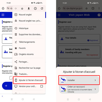 Menu d'installation de Chrome
