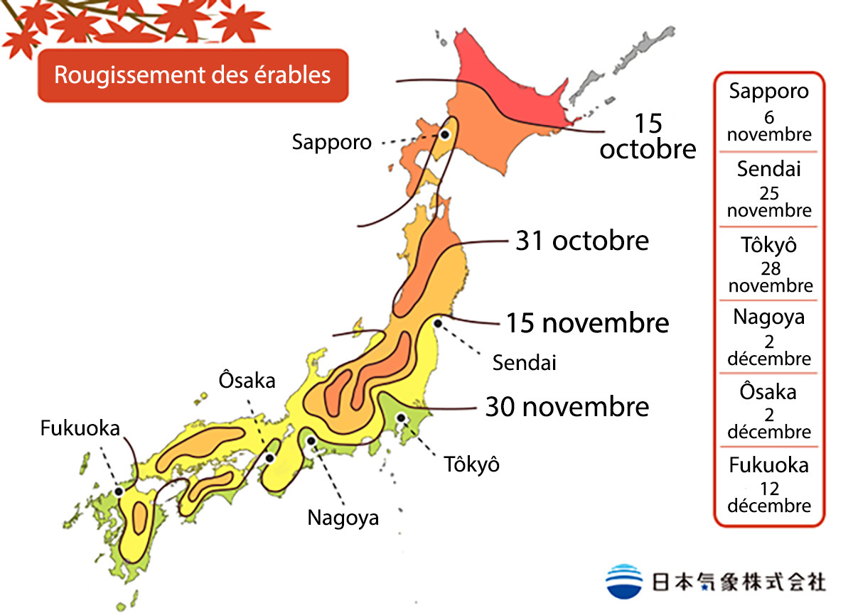 Calendrier 2022 des feuilles d'automne