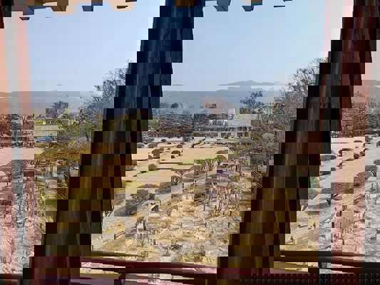 Vue des ruines Honmaru depuis le château