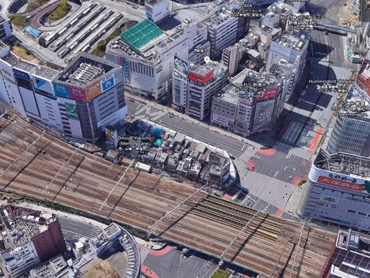 Vue Google Earth du quartier Omoide Yokochô